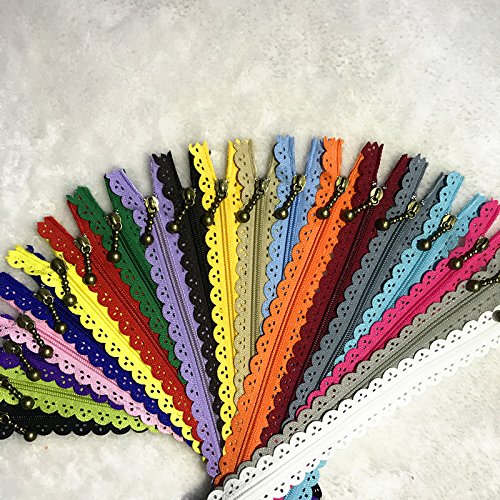 wkxfjjwzc geschlossene Reißverschlüsse mit Spitze, Nr. 3, 40 cm, Nylon, 40 Stück, für Geldbörsen,Taschen, mehrfarbig, zum Nähen mix von WKXFJJWZC