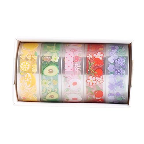 5 Rolls Blumenmuster Dekoratives Klebeband Klares Masking Handkonto Kleber Journalzubehör von WKabnkn