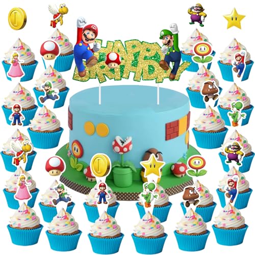 Mario Birthday Decoration 25 Pcs Cake Topper, Happy Birthday Tortendeko, Tortendeko Geburtstag von WKxinxuan