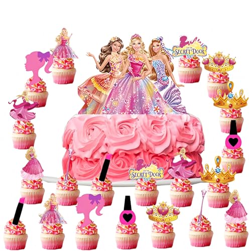 Prinzessin Cake Topper, Wkxinxuan Tortendeko Mädchen, 21 Stück Princess Cupcake Deko Enthält 1 Cake Topper und 20 Cupcake Deko, Geeignet für Muffin Deko, Torten Deko und Kuchendekoration von WKxinxuan