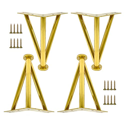 WLCNYL Möbelbeine Schwarz/Gold/Silber, 4 Stück, Tischbeine Metall, Verstellbare Möbelfüße, Möbelersatzbeine 10cm 15cm 20cm 25cm 30cm 35cm 40cm 60cm, für Soft Desk,Gold-15cm/5.9in von WLCNYL