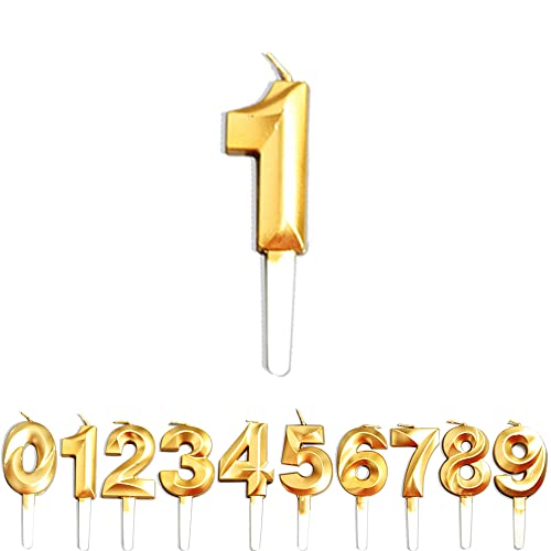Geburtstag Zahl Kerzen, Gold Nummer Geburtstagskuchen kerzen, Kuchen Dekoration für Geburtstag Party Hochzeit Jahrestag Abschlussfeier Feier Lieferungen (Golden, 1) von WLHGH