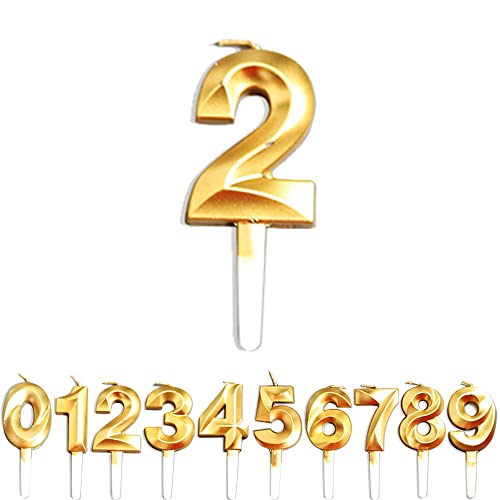 Geburtstag Zahl Kerzen, Gold Nummer Geburtstagskuchen kerzen, Kuchen Dekoration für Geburtstag Party Hochzeit Jahrestag Abschlussfeier Feier Lieferungen (Golden, 2) von WLHGH