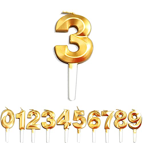 Geburtstag Zahl Kerzen, Gold Nummer Geburtstagskuchen kerzen, Kuchen Dekoration für Geburtstag Party Hochzeit Jahrestag Abschlussfeier Feier Lieferungen (Golden, 3) von WLHGH
