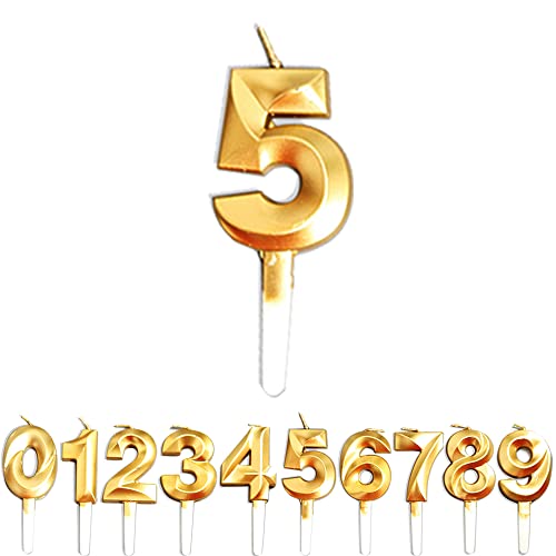 Geburtstag Zahl Kerzen, Gold Nummer Geburtstagskuchen kerzen, Kuchen Dekoration für Geburtstag Party Hochzeit Jahrestag Abschlussfeier Feier Lieferungen (Golden, 5) von WLHGH