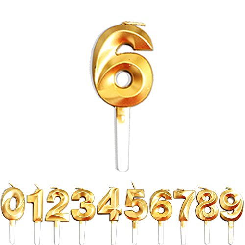 Geburtstag Zahl Kerzen, Gold Nummer Geburtstagskuchen kerzen, Kuchen Dekoration für Geburtstag Party Hochzeit Jahrestag Abschlussfeier Feier Lieferungen (Golden, 6) von WLHGH