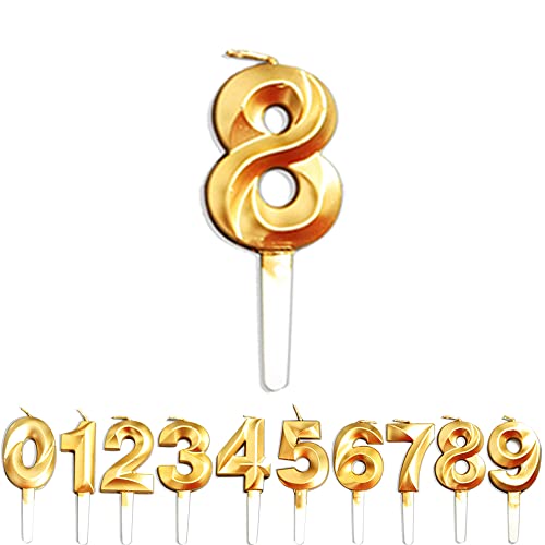 Geburtstag Zahl Kerzen, Gold Nummer Geburtstagskuchen kerzen, Kuchen Dekoration für Geburtstag Party Hochzeit Jahrestag Abschlussfeier Feier Lieferungen (Golden, 8) von WLHGH