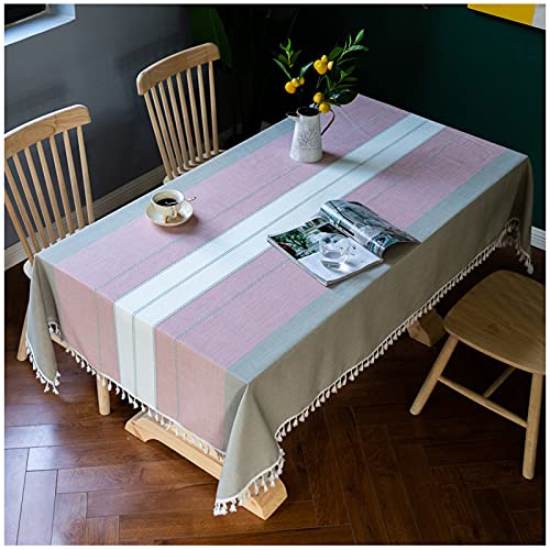 Tischdecke Rechteck, 130x190cm, Rosa Tischtuch Baumwolle Leinen Faltenfrei Staubfrei, waschbare Tischdecke für Küche Esszimmer Picknick Tischdekoration von WLI