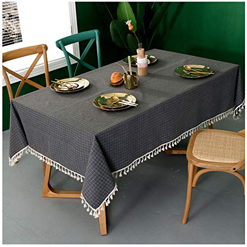WLI Rechteck Einfarbig Tischdecke, 110x130cm, Grau Quaste Edge waschbare Couchtisch Tischtuch, Tischwäsche für Home Küche Dekoration von WLI