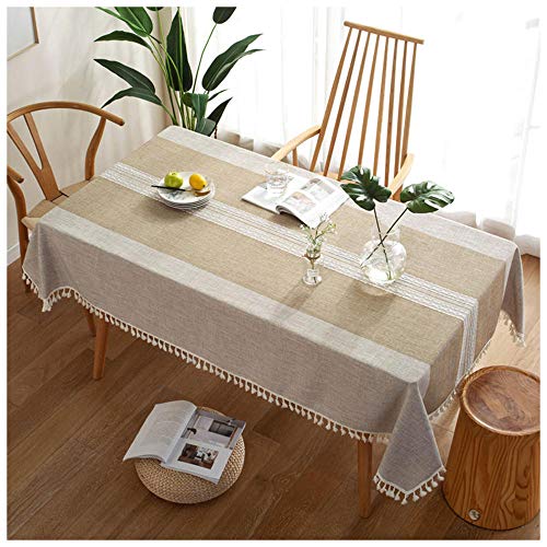 WLI Rechteckige Tischdecke, 125x170cm, Braun Elegante Tischdecke aus Baumwollleinen, waschbare staubdichte Tischdecke für die Dinnerparty in der Küche von WLI