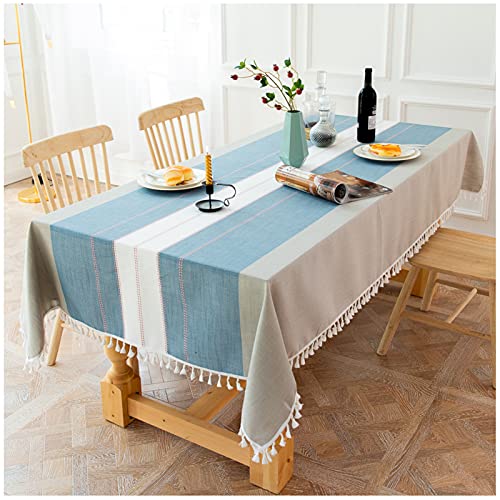 WLI Tischdecke Rechteck, 120x240cm, Blau Tischtuch Baumwolle Leinen Faltenfrei Staubfrei, waschbare Tischdecke für Küche Esszimmer Picknick Tischdekoration von WLL