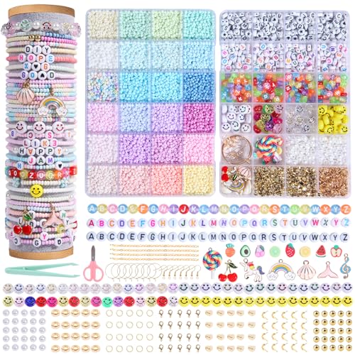 WLIAGYE Perlen Set Macaron 3mm Selber Machen Perlen für Armbänder mit Buchstabenperlen,Smiley perlen,Erwachsene & Kinder Geschenke für DIY Schmuckherstellung kit,Oster,Urlaub,Geburtstage,Partys von WLIAGYE