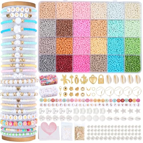 WLIAGYE Perlen Set für Armbänder zum Selbermachen, DIY Bastelset Erwachsene & Kinder mit 12000+ Glasperlen Buchstabenperlen und Perle, Perlenarmband Kit, Hochwertige Perlen für Armbänder & Schmuck von WLIAGYE