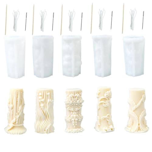 Kerzenformen 1/5-teiliges zylindrisches Stumpenkerzenform-Set, inklusive Silikonform, Seife, Kerzenherstellungszubehör FüR Diy(5-piece set) von WLIHDB
