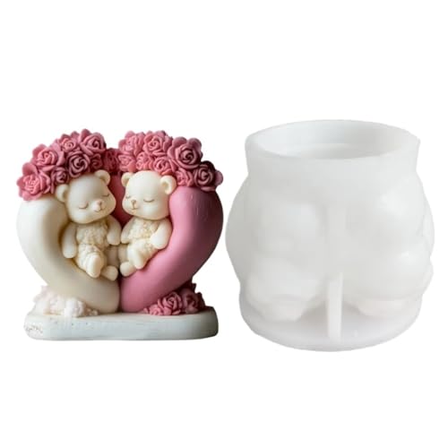 Kerzenformen 2PCS Kerze Silikon Form Rose Blume Tier Bär Epoxidharz Form Liebe Blume Bär Gips Formen Valentinstag FüR Diy(Style01) von WLIHDB