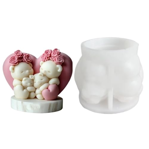Kerzenformen 2PCS Kerze Silikon Form Rose Blume Tier Bär Epoxidharz Form Liebe Blume Bär Gips Formen Valentinstag FüR Diy(Style02) von WLIHDB