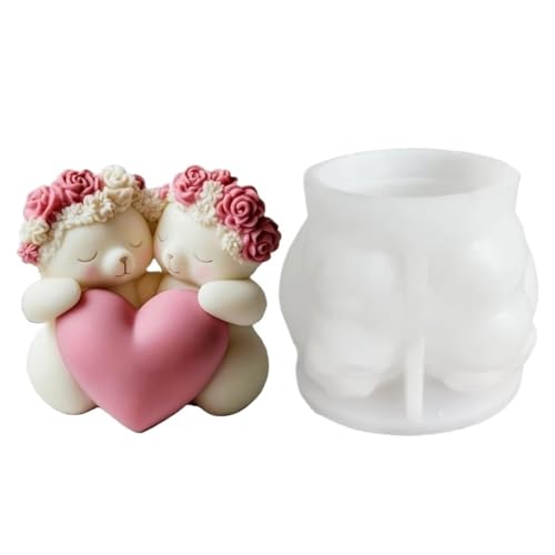 Kerzenformen 2PCS Kerze Silikon Form Rose Blume Tier Bär Epoxidharz Form Liebe Blume Bär Gips Formen Valentinstag FüR Diy(Style03) von WLIHDB