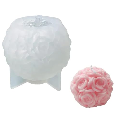 Kerzenformen 4PCS 3D Rose Ball Kerze Silikon Form Valentinstag Rose Kerzenhalter Gips Beton Epoxidharz Form DIY FüR Diy(80mm) von WLIHDB