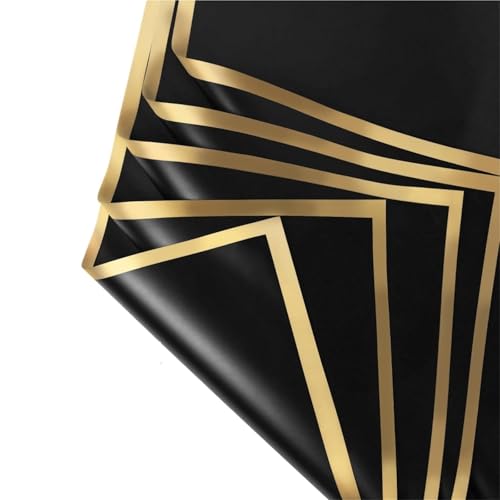 WLIHDB Geschenke Geschenkpapier 20 Blatt Blumen-Geschenkpapier mit goldenen Kanten, wasserfeste Blumenstraußverpackung, ideal for selbstgemachte Hochzeiten, Geburtstage FüR Urlaub(Black) von WLIHDB