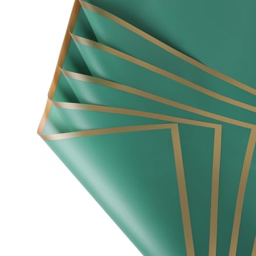 WLIHDB Geschenke Geschenkpapier 20 Blatt Blumen-Geschenkpapier mit goldenen Kanten, wasserfeste Blumenstraußverpackung, ideal for selbstgemachte Hochzeiten, Geburtstage FüR Urlaub(Dark Green) von WLIHDB