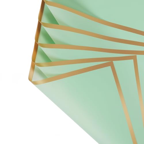 WLIHDB Geschenke Geschenkpapier 20 Blatt Blumen-Geschenkpapier mit goldenen Kanten, wasserfeste Blumenstraußverpackung, ideal for selbstgemachte Hochzeiten, Geburtstage FüR Urlaub(Light Green) von WLIHDB
