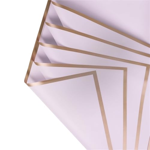 WLIHDB Geschenke Geschenkpapier 20 Blatt Blumen-Geschenkpapier mit goldenen Kanten, wasserfeste Blumenstraußverpackung, ideal for selbstgemachte Hochzeiten, Geburtstage FüR Urlaub(Light Purple) von WLIHDB