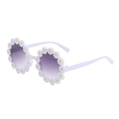 WLIHDB Partybrille 20 Stück runde Blumen-Sonnenbrillen for Kinder, süße Gänseblümchen-Sonnenbrillen, Sonnenschutz im Freien, lustige Party-Brillen FüR Junggesellinnenabschiede(White) von WLIHDB