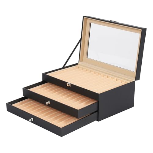 WLIHDB Stift-Displaybox 3-lagige 36-Slots PU Füllfederhalter Vitrine Leder Organizer Collector Box mit Glasabdeckung FüR Die Aufbewahrung Von Stiftboxen(Black) von WLIHDB