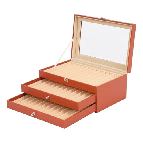 WLIHDB Stift-Displaybox 3-lagige 36-Slots PU Füllfederhalter Vitrine Leder Organizer Collector Box mit Glasabdeckung FüR Die Aufbewahrung Von Stiftboxen(Orange) von WLIHDB