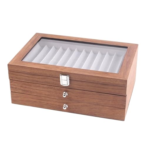 WLIHDB Stift-Displaybox 3-stufiger Füllfederhalter-Vitrine aus Holz, 34 Kapazität, Sammleraufbewahrung mit Glasdeckel FüR Die Aufbewahrung Von Stiftboxen(Color 01) von WLIHDB