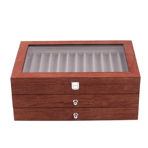 WLIHDB Stift-Displaybox 3-stufiger Füllfederhalter-Vitrine aus Holz, 34 Kapazität, Sammleraufbewahrung mit Glasdeckel FüR Die Aufbewahrung Von Stiftboxen(Color02) von WLIHDB