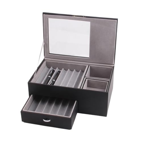 WLIHDB Stift-Displaybox Doppelschichtiges Stiftetui aus Leder, Display-Aufbewahrung, Stiftbox, Füllfederhalter, Sammler-Organizer-Box FüR Die Aufbewahrung Von Stiftboxen(Black) von WLIHDB