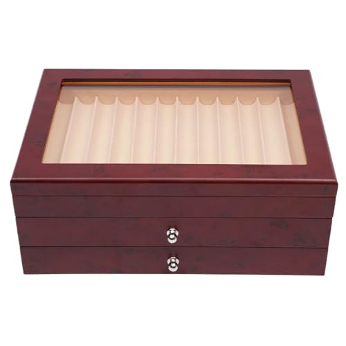 WLIHDB Stift-Displaybox Stiftebox aus Holz, 3-lagige Stiftesammler-Organizer-Box, rot, Aufbewahrungsbox for 34 Stifte mit Glasfenster FüR Die Aufbewahrung Von Stiftboxen von WLIHDB