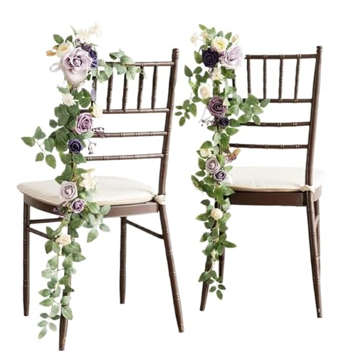WLIHDB StuhlrüCken Blume 2 Pcs 75CM Künstliche Hochzeit Stuhl Zurück Blume Elegante Stuhl Zurück Blume for Party Outdoor Party Stuhl Dekoration FüR Hochzeiten(Purple) von WLIHDB