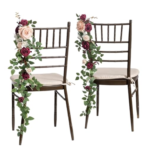 WLIHDB StuhlrüCken Blume 2 Pcs 75CM Künstliche Hochzeit Stuhl Zurück Blume Elegante Stuhl Zurück Blume for Party Outdoor Party Stuhl Dekoration FüR Hochzeiten(Red) von WLIHDB