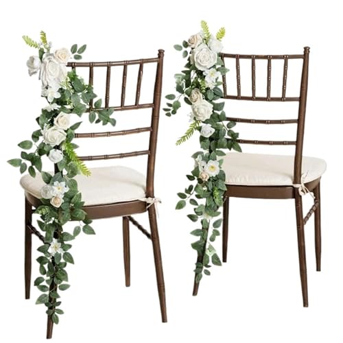 WLIHDB StuhlrüCken Blume 2 Pcs 75CM Künstliche Hochzeit Stuhl Zurück Blume Elegante Stuhl Zurück Blume for Party Outdoor Party Stuhl Dekoration FüR Hochzeiten(White) von WLIHDB
