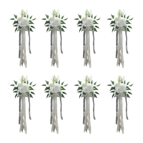WLIHDB StuhlrüCken Blume 8 Stück Stuhllehnen for Hochzeiten, Elegante Stuhllehnen-Blumen for die Dekoration, Stuhllehnen-Blumendekoration mit Bändern FüR Hochzeiten(White) von WLIHDB