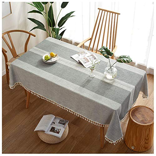 Rechteckige Tischdecke, 140x280cm, Grau Elegante Tischdecke aus Baumwollleinen, waschbare staubdichte Tischdecke für die Dinnerparty in der Küche von WLL