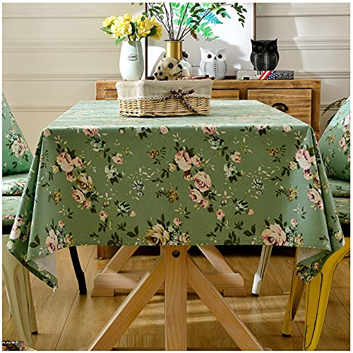Tischdecke Rechteckige 130x210cm Blumenmuster Chinesischen Stil Grün Tischtuch Baumwolle und Leinen Abwaschbar Tischdecken, Dekoration Staubdichte Tischdecke für Home Küche von WLL