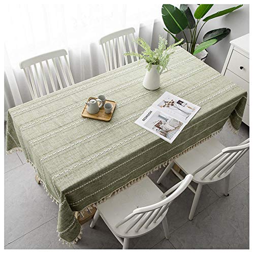 WLI Baumwolltuch Tischdecke, 130x190cm, Grün einfache Art rechteckige Tischdecke mit Quaste dekorative, waschbare, staubdichte Couchtischabdeckung für Esszimmer Küchengarten von WLL
