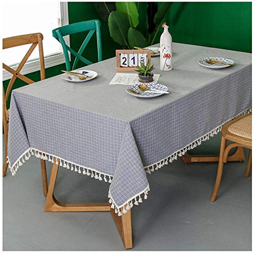 WLI Rechteck Einfarbig Tischdecke, 110x200cm, Grau Quaste Edge waschbare Couchtisch Tischtuch, Tischwäsche für Home Küche Dekoration von WLL