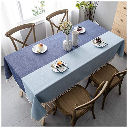 WLI Rechteckige Tischdecke, 80x120cm, Blau Baumwolltuch-Tischdecke mit Quaste Dekorative, waschbare staubdichte Couchtischabdeckung für Esszimmer Küchengarten von WLL