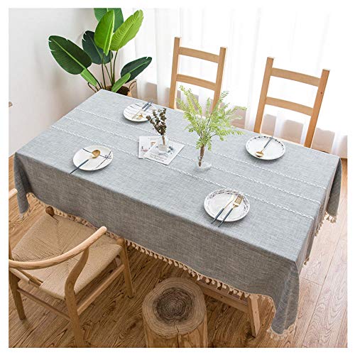 WLI Staubdichte Tischdecke, 125x160cm, Grau waschbare dekorative Tischdecken mit Quaste, Baumwoll-Leinenstoff, Couchtischabdeckung für den Wohnküchengarten von WLL
