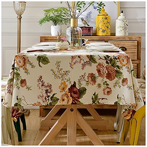 WLI Tischdecke Rechteckige 80x160cm Tischtuch Baumwolle Leinen Abwaschbar Tischdecke, Tischwäsche mit Blumendruck, Bedruckte tischdecke Tischdekoration für Home Küchenzimmer von WLL