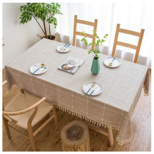 WLL Waschbare Tischdecke, 140x245cm, Braun dekorative Tischdecke aus Baumwollleinen, rechteckige, staubdichte Couchtischabdeckung für den Küchengarten von WLL