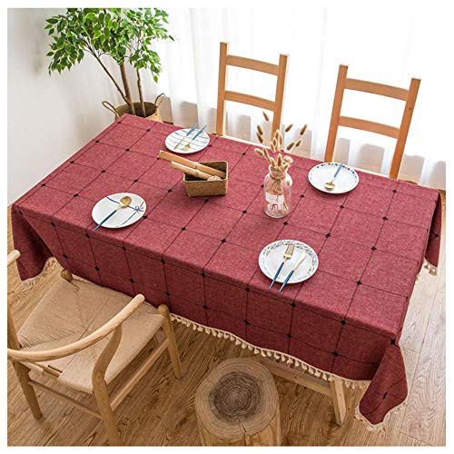 Waschbare Tischdecke, 115x195cm, rot dekorative Tischdecke aus Baumwollleinen, rechteckige, staubdichte Couchtischabdeckung für den Küchengarten von WLL