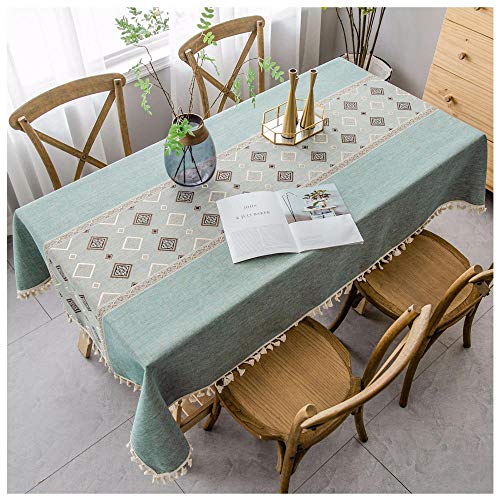 Waschbare Tischdecke aus Baumwollleinen, 110x160cm, grünes Rechteck Staubdichte Dekorationstischdecke, Couchtischabdeckung für den Essbereich in der Küche von WLL