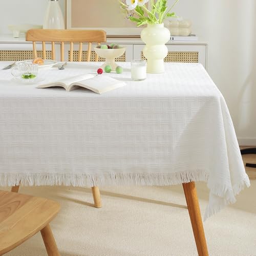 WLLDDDIU Tischdecke, Rechteckige Tischdecke mit Fransen, Boho Weiß, Gestreift, Gewebte Tischdecke Aus Baumwollleinen, Waschbar, Staubdicht, Bauernhaus Tischdecke für Garten, Café, Terrasse, Innen WLLDDDIU Tischdecke, Rechteckige Tischdecke mit Fransen, Boho Weiß, Gestreift, Gewebte Tischdecke Aus Baumwollleinen, Waschbar, Staubdicht, Bauernhaus Tischdecke für Garten, Café, Terrasse, Innen von WLLDDDIU
