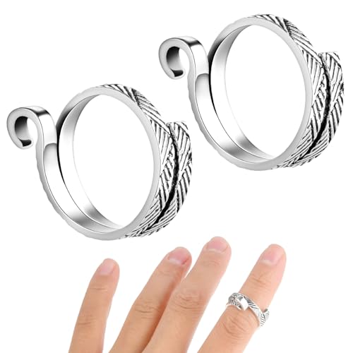 WLLHYF 2 Stück verstellbarer Strick und Häkelschlaufenring aus Metall offener geflochtener Ring Garnführung Fingerhalter Schlaufenring Strickzubehör für Frauen Kunsthandwerk Handweben (Silber) von WLLHYF