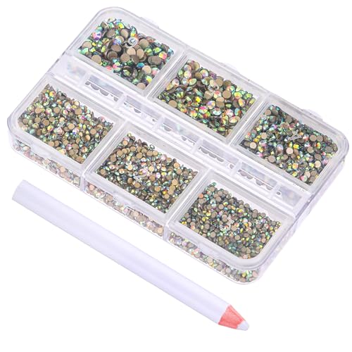 WLLHYF 7200 Stück Nagel-Strasssteine 6 verschiedene Größen runde Kristall-Edelsteine flache Rückseite Nagelkunst Glas-Edelsteine Perlen Steine glitzernde Nagel-Charms für DIY-Augen-Make-up-Dekoration von WLLHYF